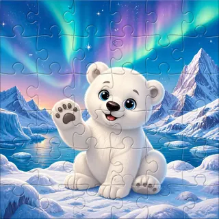 Polar bear in snow colorful kids jigsaw puzzle illustration