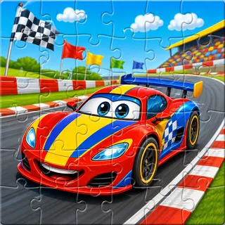 Race car on colorful track kids jigsaw puzzle illustration