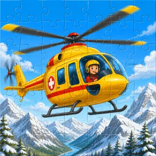 Rescue helicopter in mountains kids jigsaw puzzle artwork
