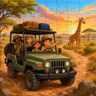 Safari jeep adventure kids jigsaw puzzle colorful scene