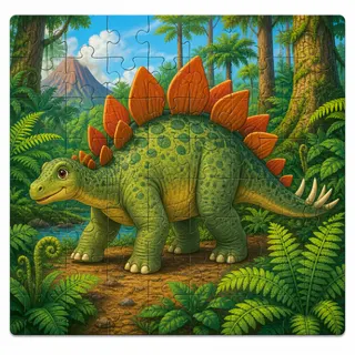 Stegosaurus in fern forest kids jigsaw puzzle artwork