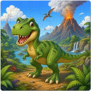 T-Rex in prehistoric valley kids jigsaw puzzle illustration