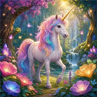 Unicorn in enchanted forest kids jigsaw puzzle artwork