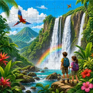 Waterfall adventure tropical valley kids jigsaw puzzle artwork