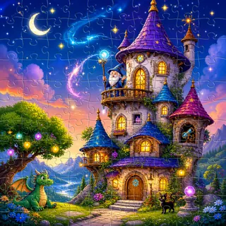 Wizard colorful tower kids jigsaw puzzle illustration